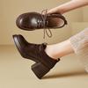 New Casual Women's High Heels Lace-up Women's Fashion Single Shoes Wear Round Head Square Heel Rubber Sole Low-top Shoes In All Seasons