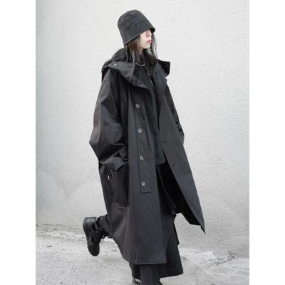 Lautaro Gabardina Larga de Primavera y Otoño Oversize Negra con Capucha Estética Dark Academia Ropa de Diseñador de Lujo para Mujer