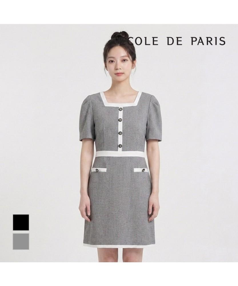 ECOLEDEPARIS Square Neck Contrast Dress_Rb34Woam14Z