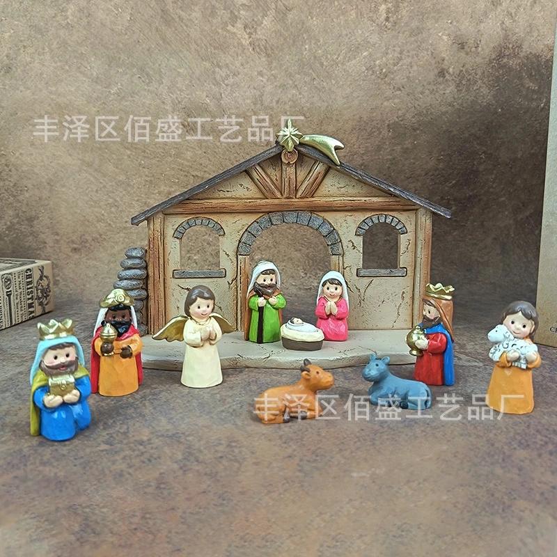Christmas Nativity Manger Scene Resin Figurine Rustic Carved Wood Table Centerpiece Home Mantel Decor For Families Holiday Gift
