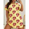 Sexy Lips Print For Women Short Sleeve Sleepwear Dresses Loose Casual Fit Tee Nightwear Home Clothes Nightie Loungewear Dresses