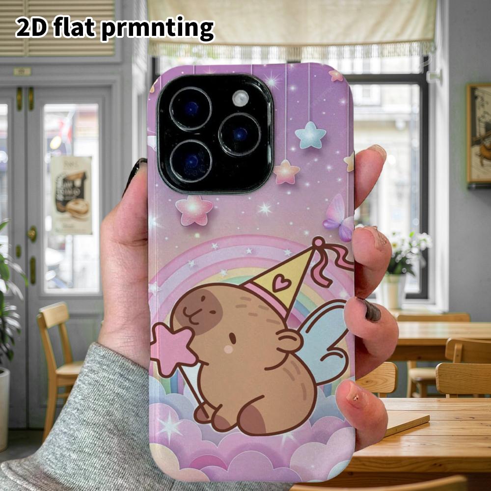 Phone Case: 2D Flat Design Suitable for iPhone 18, 17, 16, 15, 14, 13 Pro Film Protective Case, Couple Style, Magical Fairy Capybara, Christmas and Ha