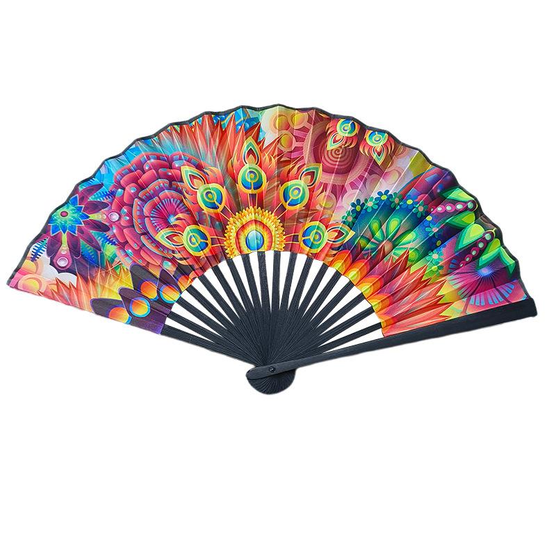 23cm Large Chinese Folding Hand Rave Fan Art Craft Gift Wedding Dance Hand Fan Festival Party Fan Gift Fan Home Decor Drag