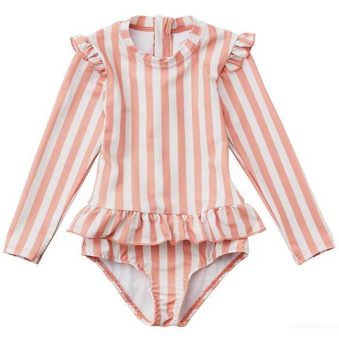 [GoUseGo] Kids Swimsuit One-Piece Set with Cap, Long Sleeve Rash Guard, 2-Piece, 80-130cm