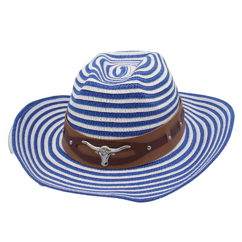 Western Cowboy Hat Hand-Woven Straw Hat Men'S And Women'S Outdoor Beach Vacation Windbreak Rope Sunscreen Sun Hat