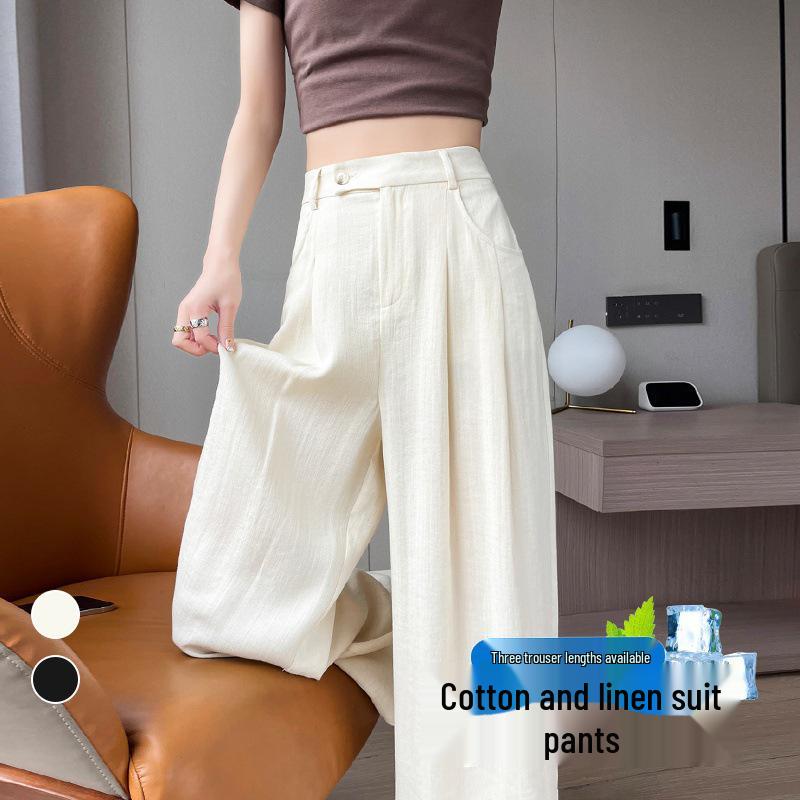

2026 Summer Women s High Waist Ice Silk Cotton Linen Wide-Leg Pants - Yamamoto Style Sun Protection Medium