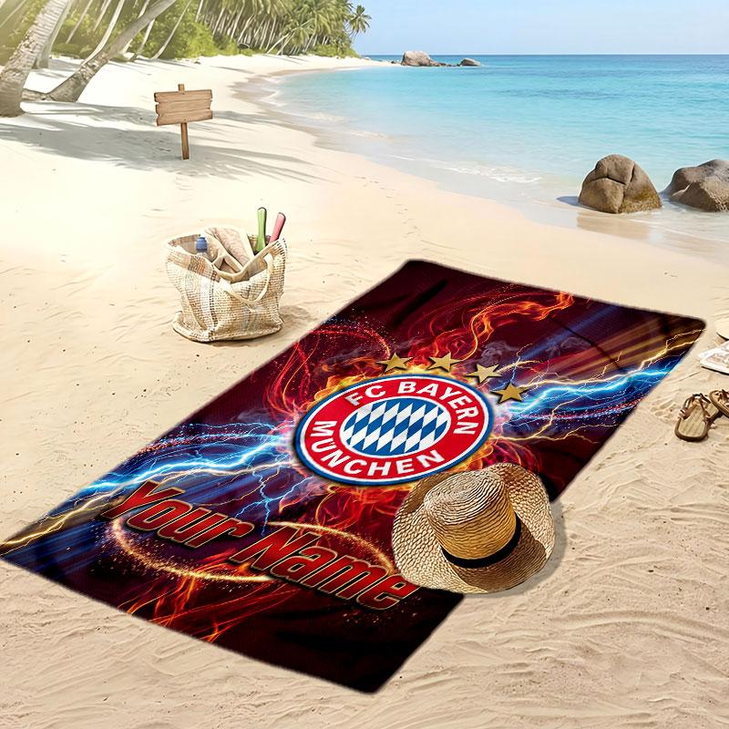 Asciugamano da Spiaggia Personalizzato Stampato Bayern Monaco Logo Calcio Supporto Nome Personalizzato Testo Asciugamano Assorbente Per Sport Viaggio Regalo Speciale