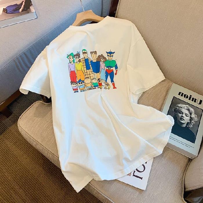 

Милая футболка с короткими рукавами в стиле аниме Crayon Shin-shirt для женщин на лето, свободная футболка со студенческим стилем в стиле Гонконга 3XL белый