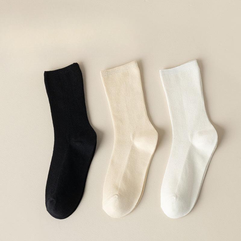 Women's Double-needle Skinny Mid-calf Socks, Sweat-absorbing Thin Breathable Women's Socks, Summer Black and White Socks, Cotton Socks