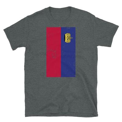 T-shirt Unisex a Maniche Corte con Bandiera Usurata del Liechtenstein Europa Vaduz