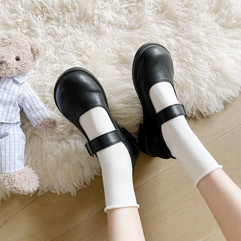 Girls' White Mid-Calf Summer Socks, Thin Japanese JK Style with Lolita Bubble Cuffs
