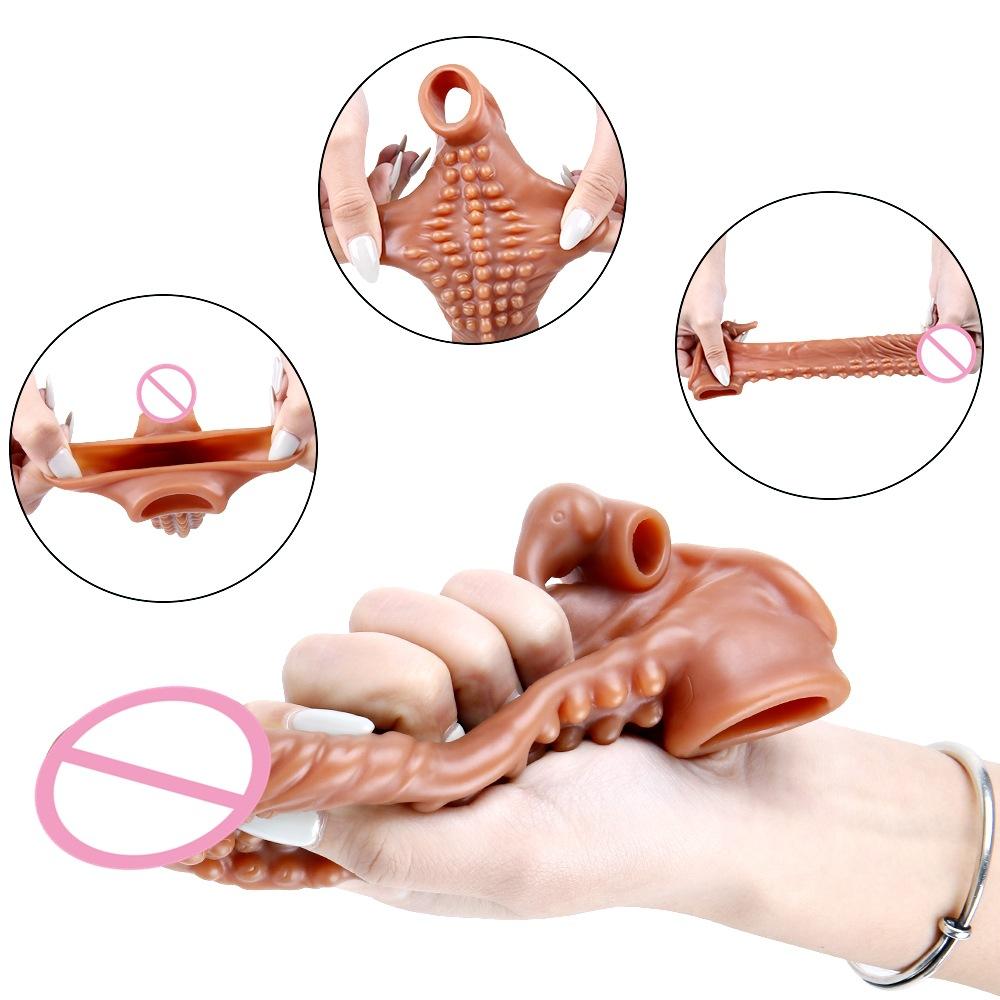 Realistic Penis Extender Cock Sleeve Reusable Condom Silicone Penis Delay Ejaculation Dick Enlargement Extension Man Sex Toys 18