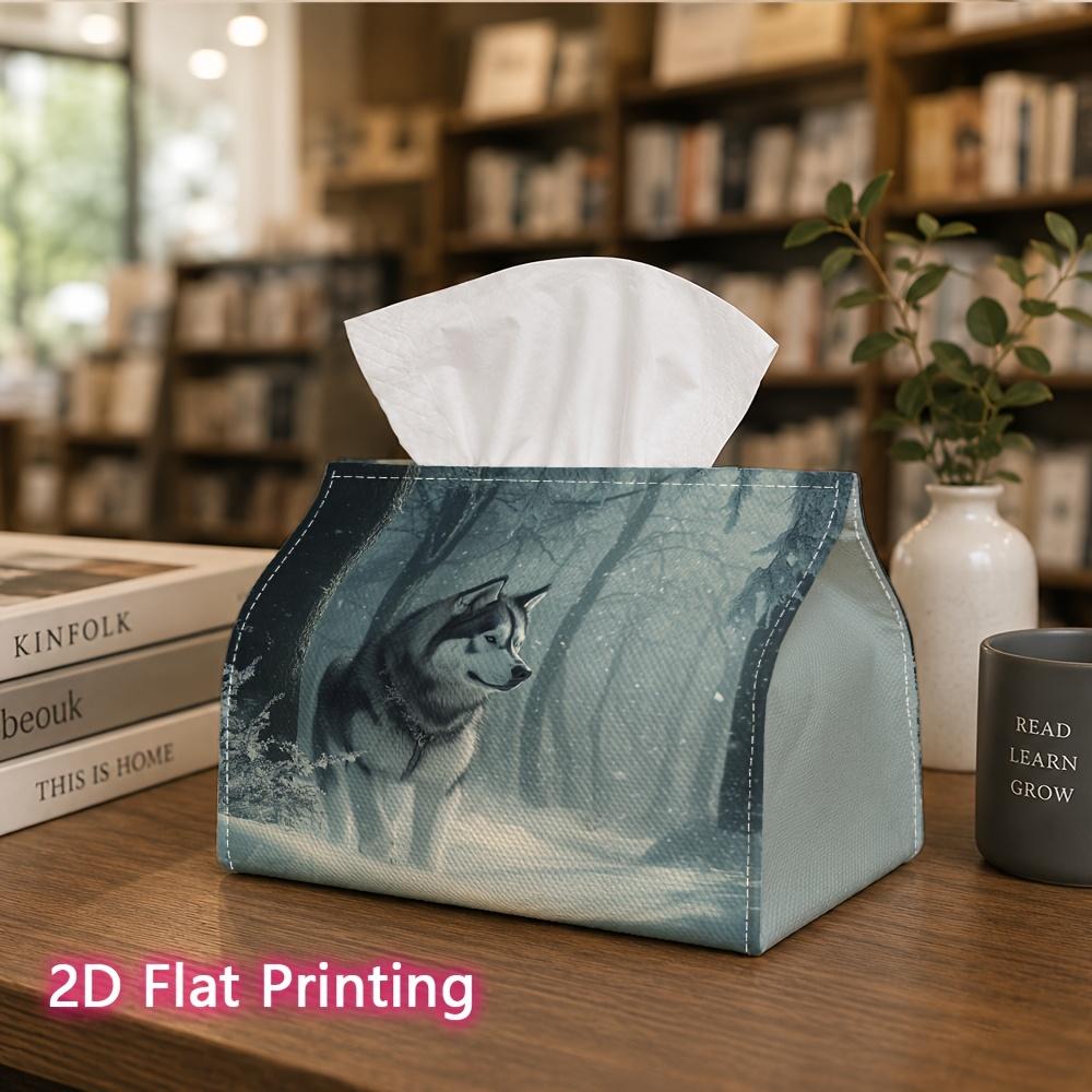 1pc, 2d Flat Printing, Tissue Box Winter Wonderland Husky Pattern Printed Tissue Box, Suitable for Bathrooms, Living Rooms, Bedrooms, Dressing Tables,