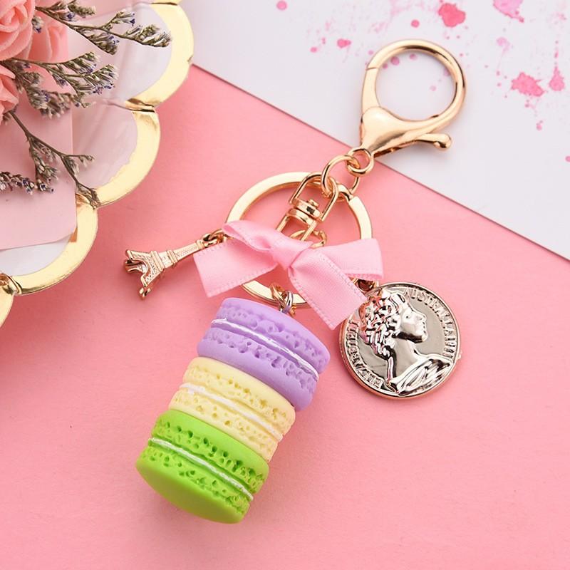 Schöner Macaron-Kuchen Eiffelturm Lebensmittel Schlüsselanhänger Schleife Autoschlüsselanhänger Tasche Geldbörse Anhänger Lebensmittel Kuchen Macaron Schlüsselanhänger