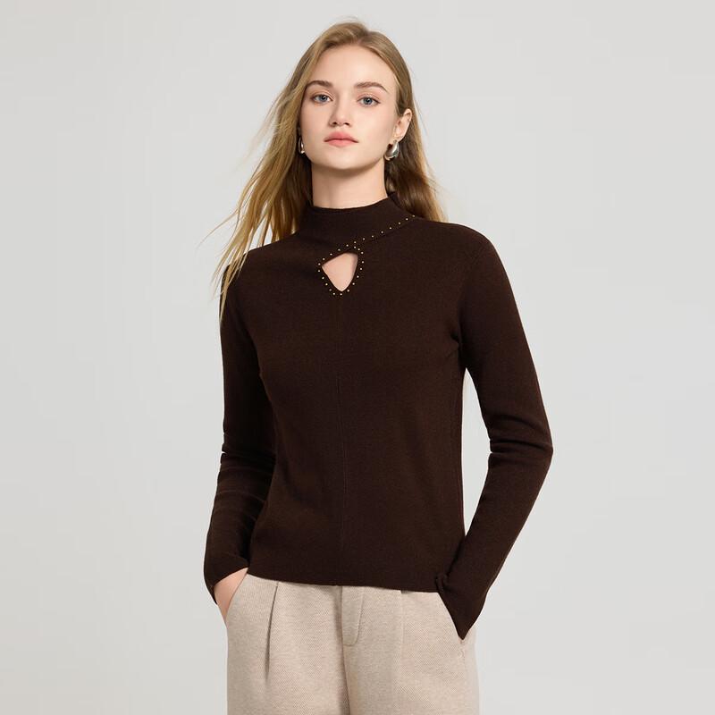 

Women s Hollow Knit Half-High Collar Long Sleeve Top One Size