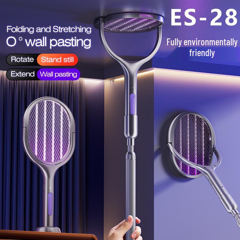 Rechargeable Telescopic Electric Mosquito Swatter & Lamp with USB Purple Light