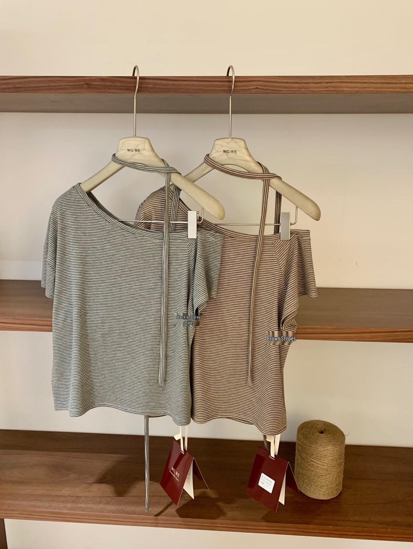 Guangzhou Spring/Summer Off-the-Shoulder Asymmetrical Striped Crop Top Brown Stripes