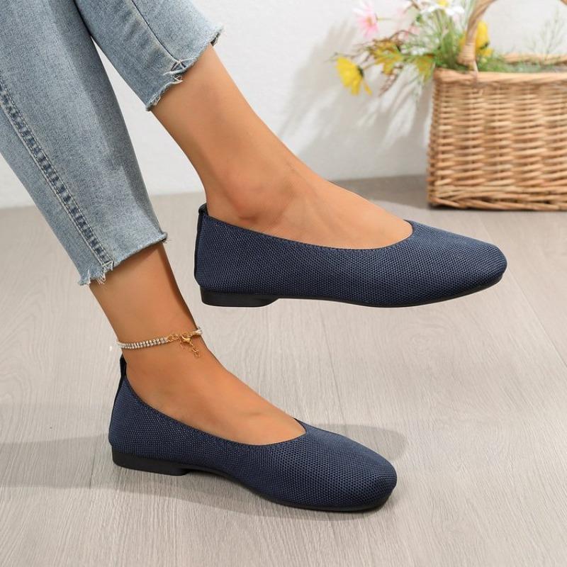 Large Size Autumn New Fly-woven Casual Women's Single Shoes Low-heeled Fabric Single Shoes Rubber Square Heel