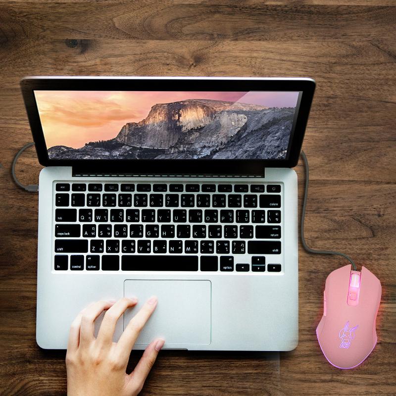 RYRA USB-Typ-C-Maus mit Kabel, bunt, leuchtende Gaming-Maus, neu, rosa, niedlich, Kaqiu-Maus, optische Maus, schillernder Gamer, rosa, süß