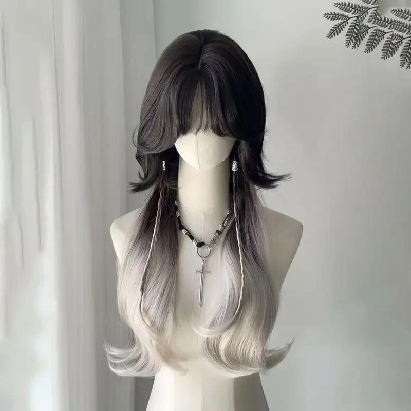 Ashely Wig Female Jellyfish Head Long Curly Hair Synthetic Wigs Fringe Layer Gradient Natural New Simulation Full Headband Wigs