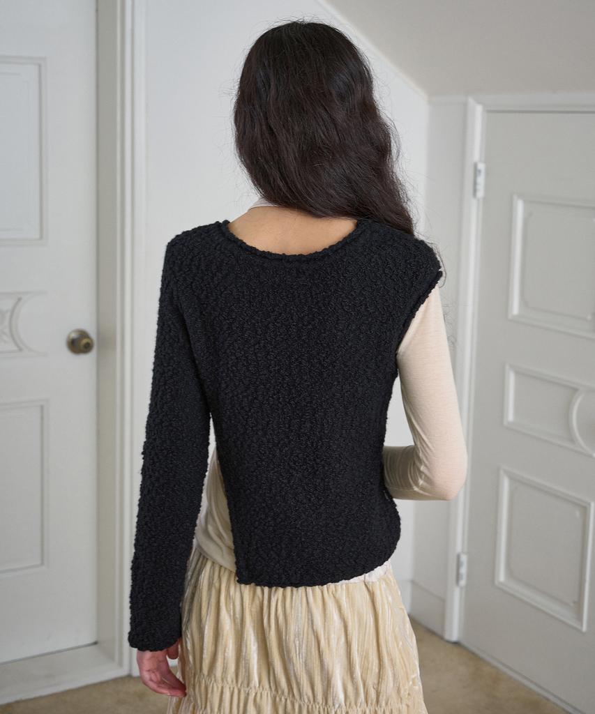 Simeteuligpeosenteu Unbalanced Boucle Knit Top / Black