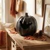 Halloween Pumpkin Table Decoration with Bat Cutout Design Ceramic Material Hollow Lantern Style Indoor Outdoor Use