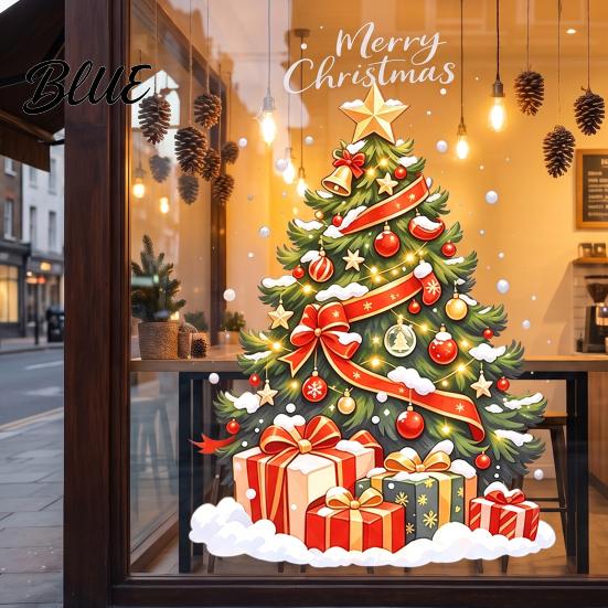 Reusable Static Stickers Christmas Tree Window Cling Xmas with Colorful Balls and No Glue Gift Boxes Holiday PVC Decals for Glass Doors Showcases