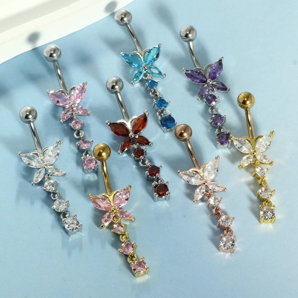 Butterfly Zircon Navel Ring Stainless Steel Belly Button Ring Body Piercing Jewelry  Gift