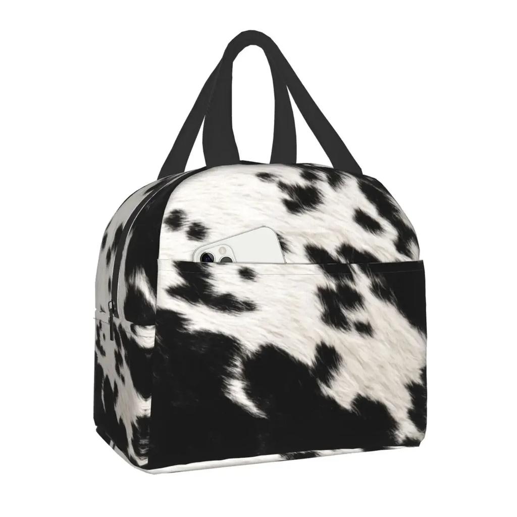 Animal Cowhide Texture Cow Print Lunch Bag for School Office Picnic Leakproof Insulated Cooler Thermal Lunch Box Women Children