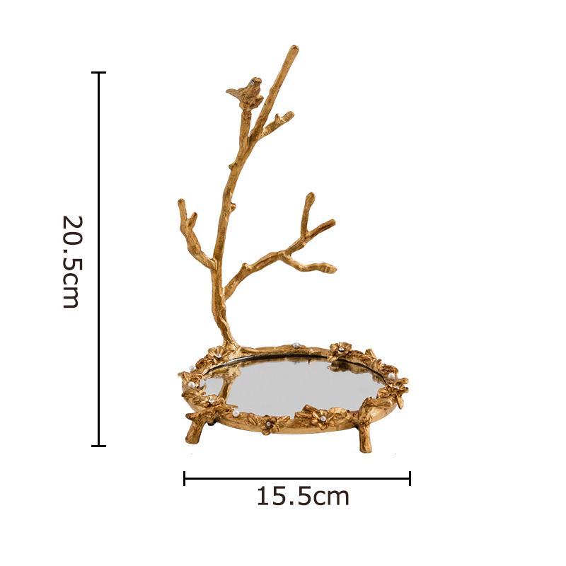 Golden Mirror Glass Tray Decorative Branch Storage Trays Dressing Table Jewelry Necklace Display Plate Cosmetics Organizer