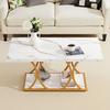 Coffee Table, Modern Faux Marble Coffee Table, Large 2-Tier Rectangle Center Desk with Geometric Legs, Minimalist Sturdy Metal Frame Accent End Desk