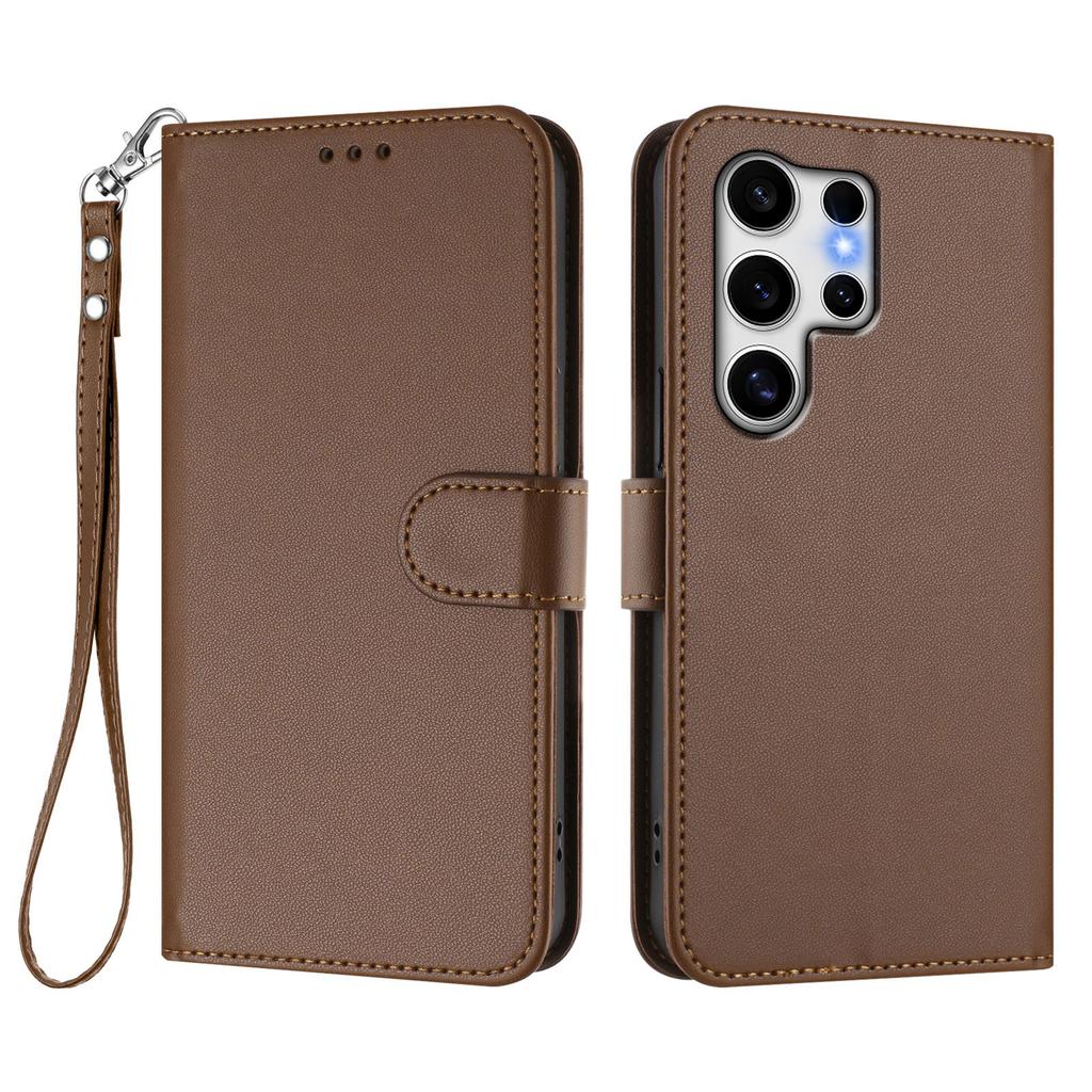 For Samsung Galaxy S25 Ultra Leather Case Wallet Stand Phone Cover with Wrist Strap