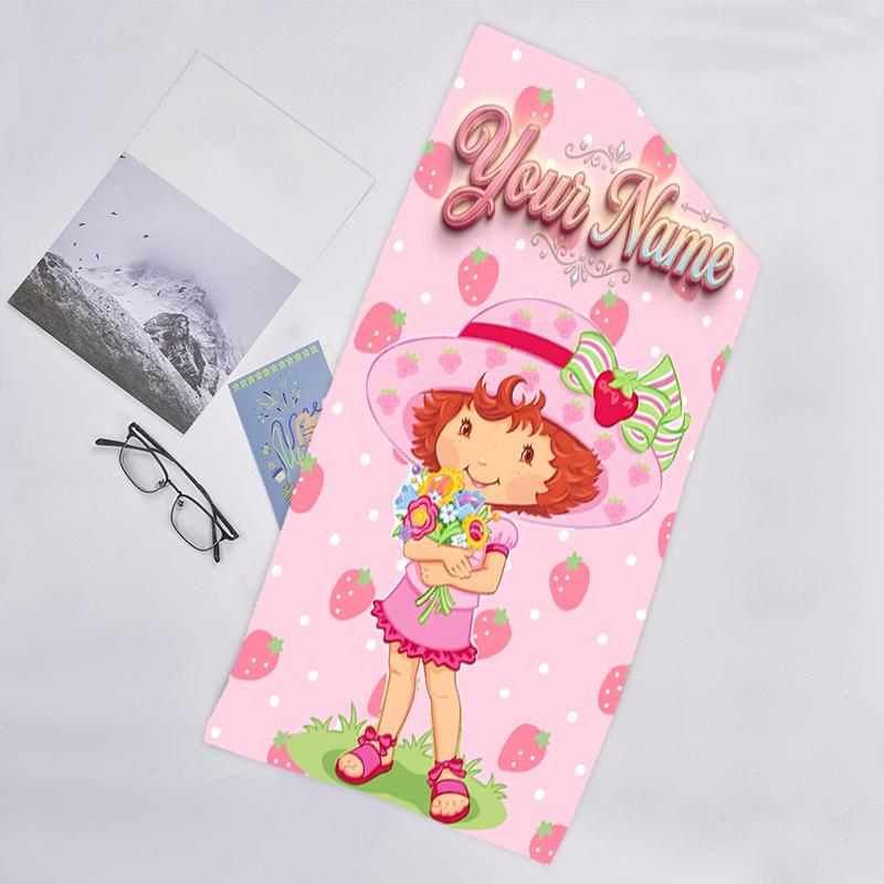 1pc Princess Strawberry Beach Towel with Custom Name, Beach and Seaside Swimming Pool Equipment, Fashion Pattern, Rectangular, Travel Essential