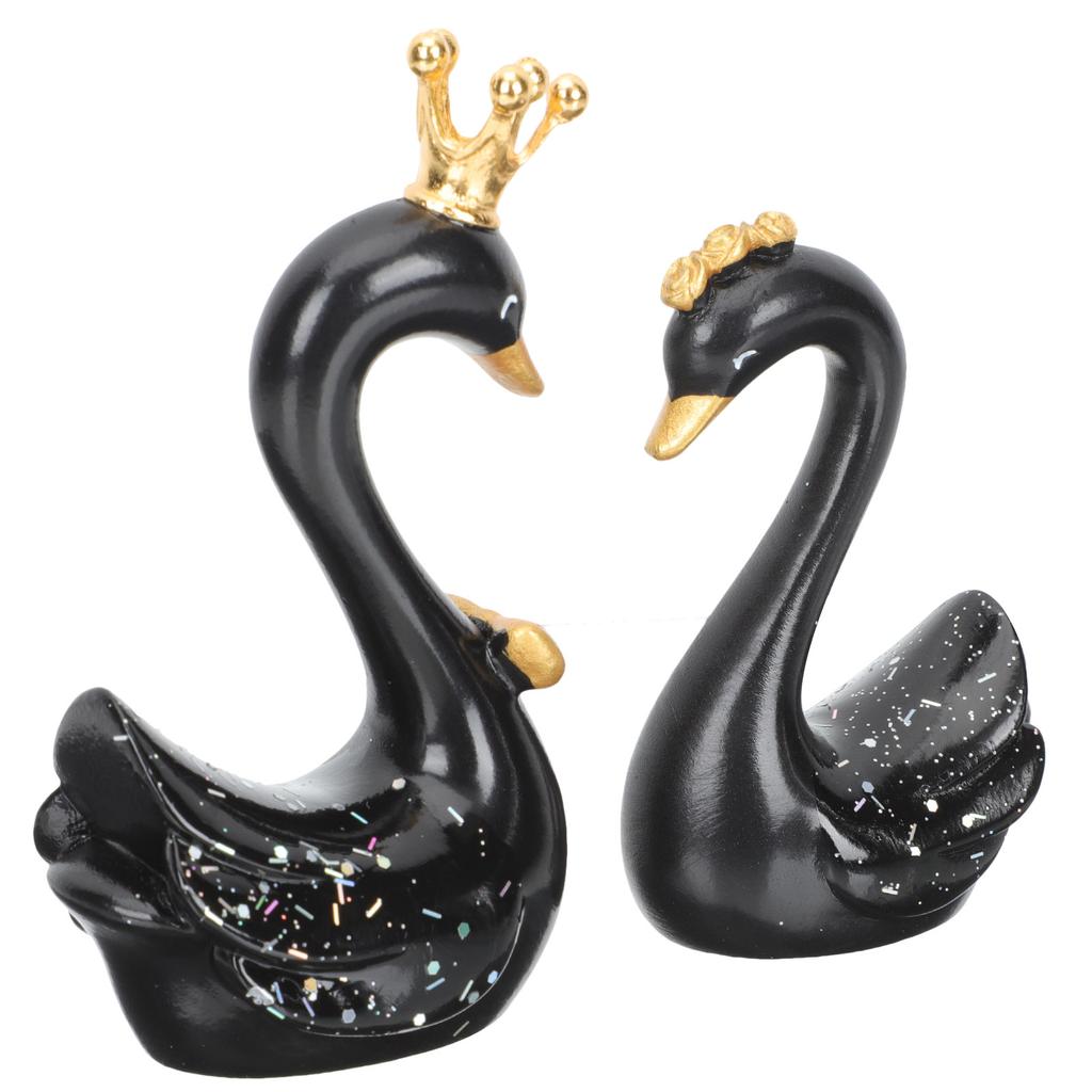 1 Pair Creative Resin Swan Car Ornament Home Office Cake Topper Delicate Decorative Swan Sculpture Cake Decorations
