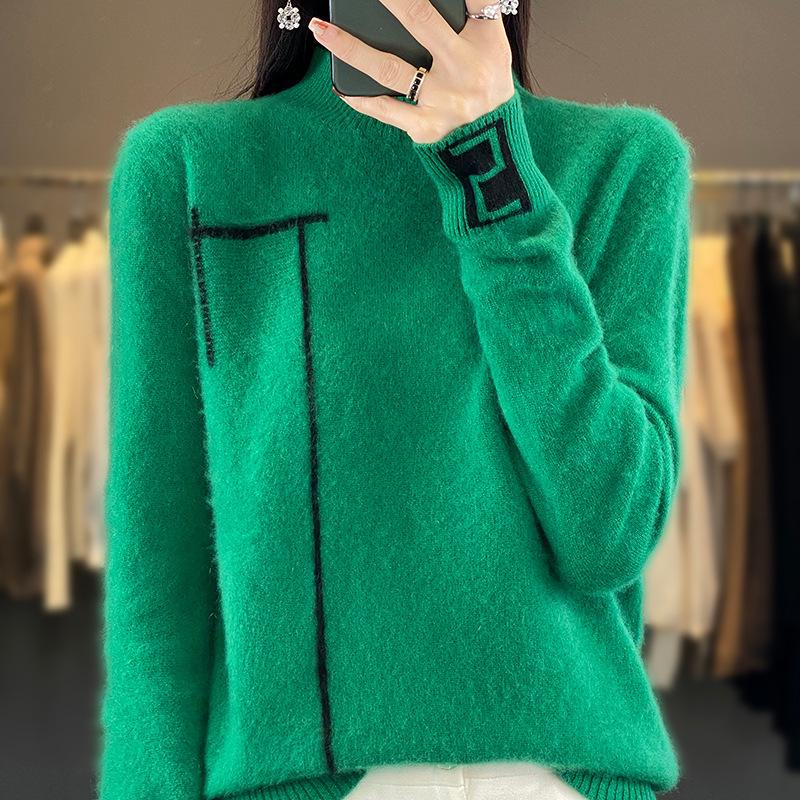 Damen Strickpullover in Übergröße mit hohem Kragen - Colorblock Lockerer Schnitt für Herbst/Winter