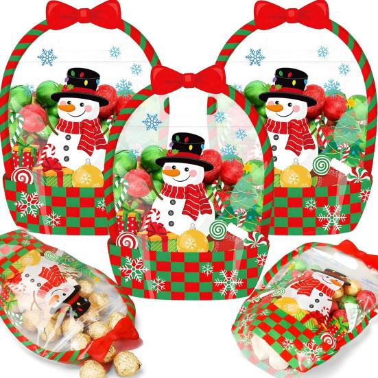 Holiday Treat Bag 2/4/6Pcs Clear Gift for Halloween Christmas, Goodie Candy Bags Packaging with Handle, Resealable Sealed Pouch Party Favors