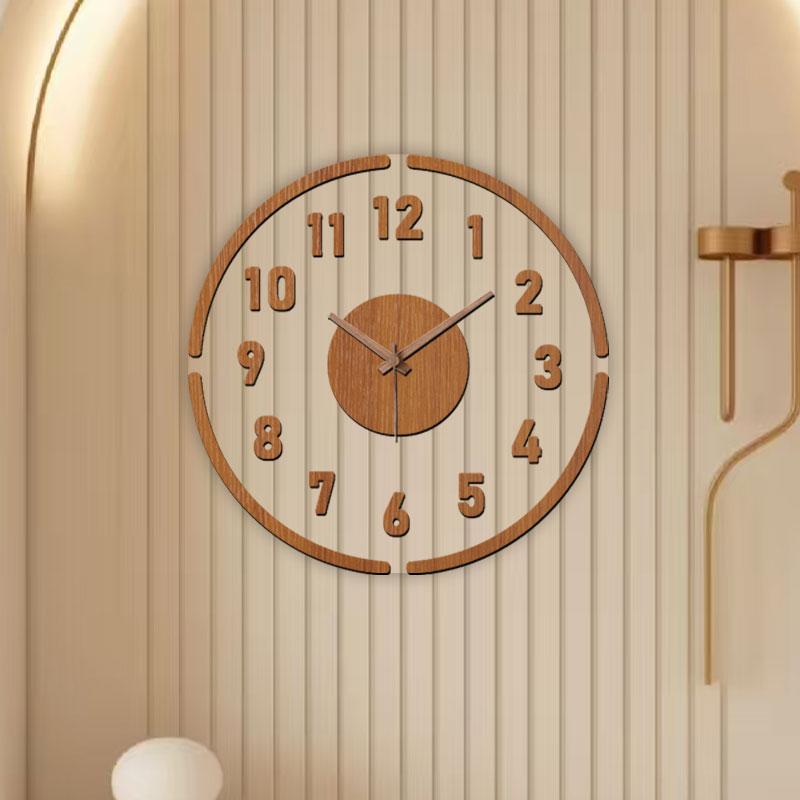 Minimalist Transparent Wood Grain Silent Wall Clock for Living Room Bedroom Kitchen Decorative Hanging Clock