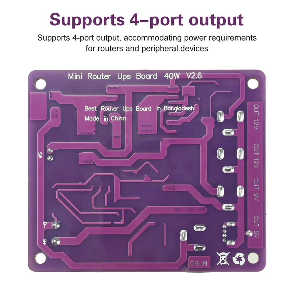 40W Battery Charging Board 4-Port Router Mini UPS Board 11.1V Power Module USB/DC Ports