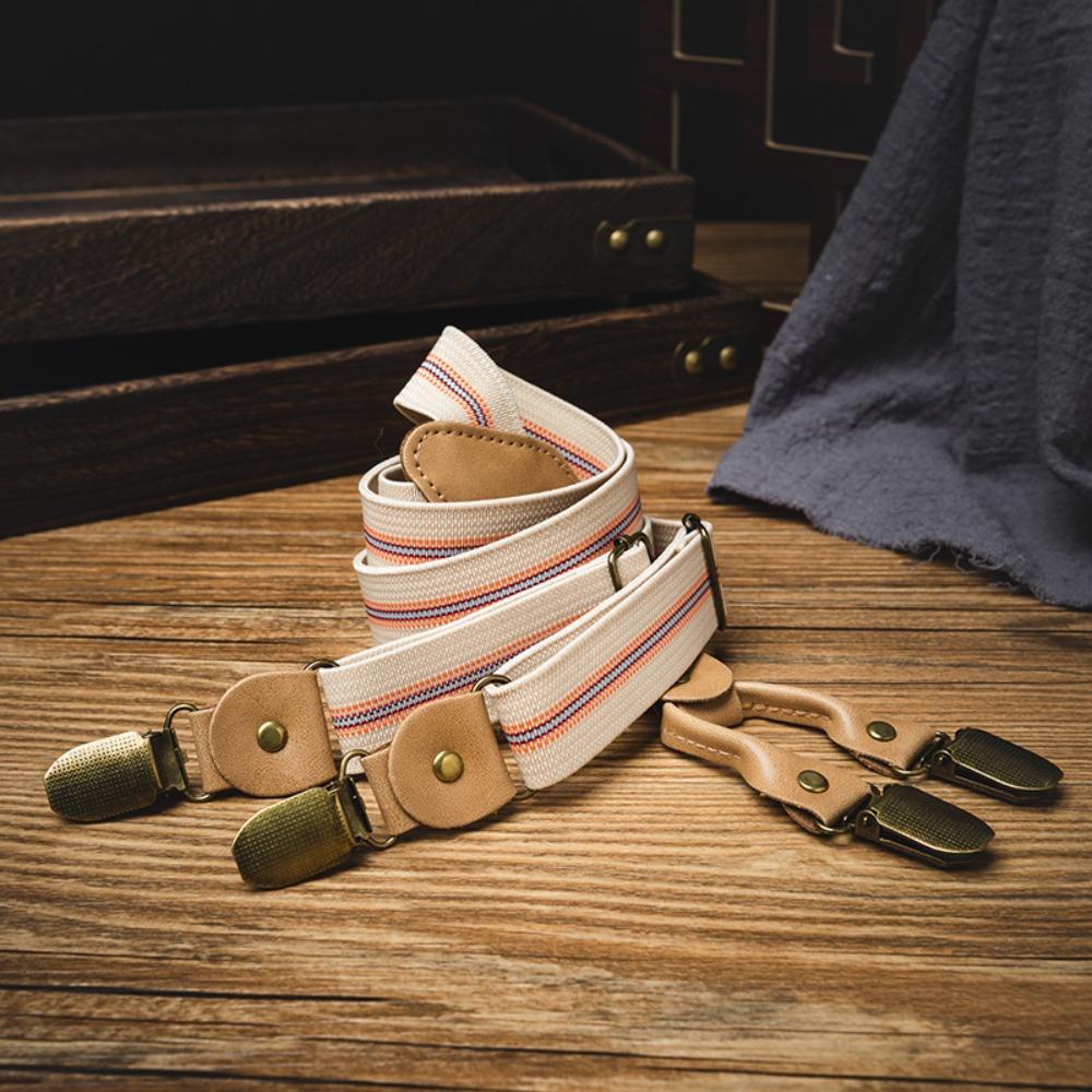 British Style Suspenders for Men Metal Clip Stripe Suspender Clip Casual Y-Type Suspenders  Men