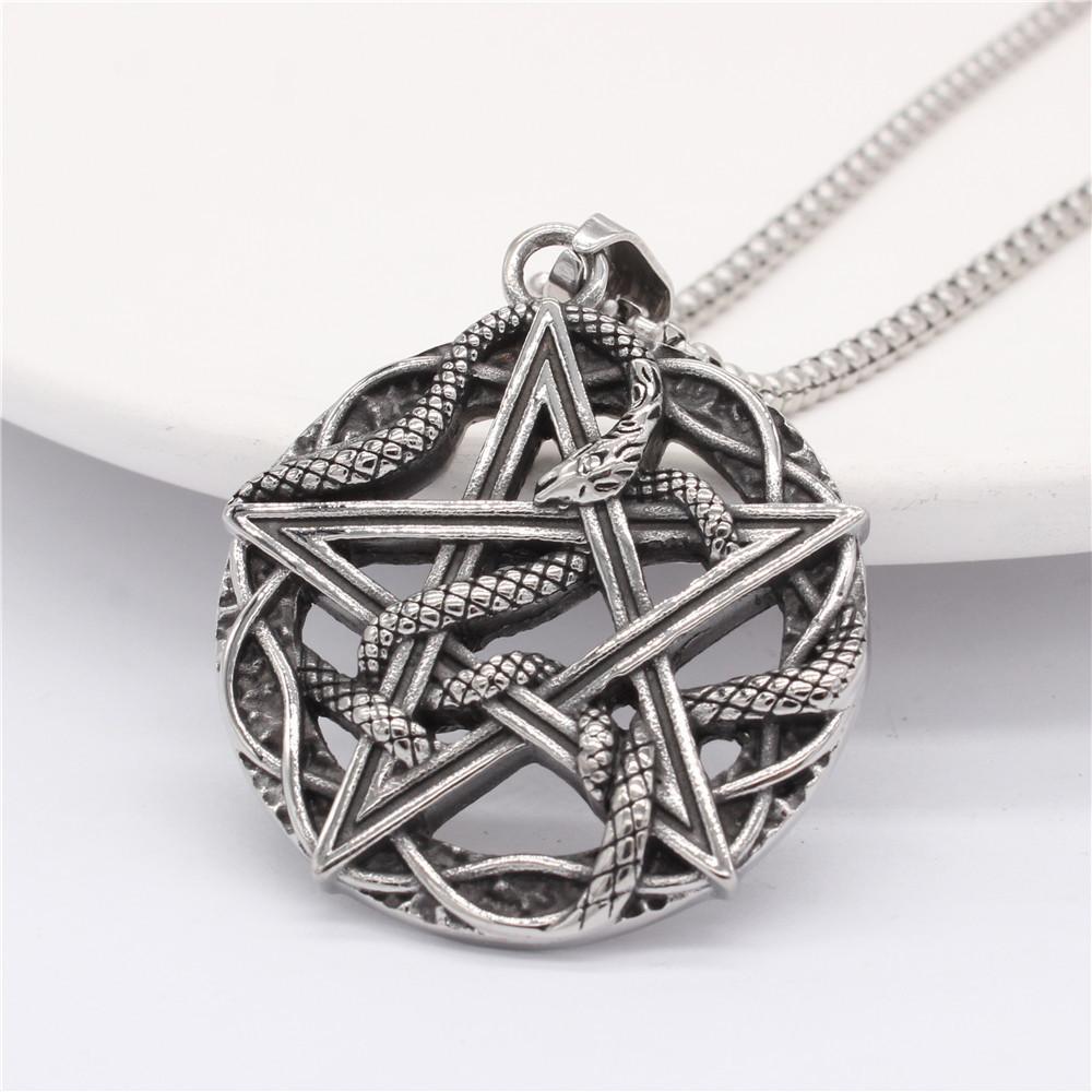 Punk Pentagram Skull Round Pendant Trendy Men Domineering Ghost Head Jewelry Necklace