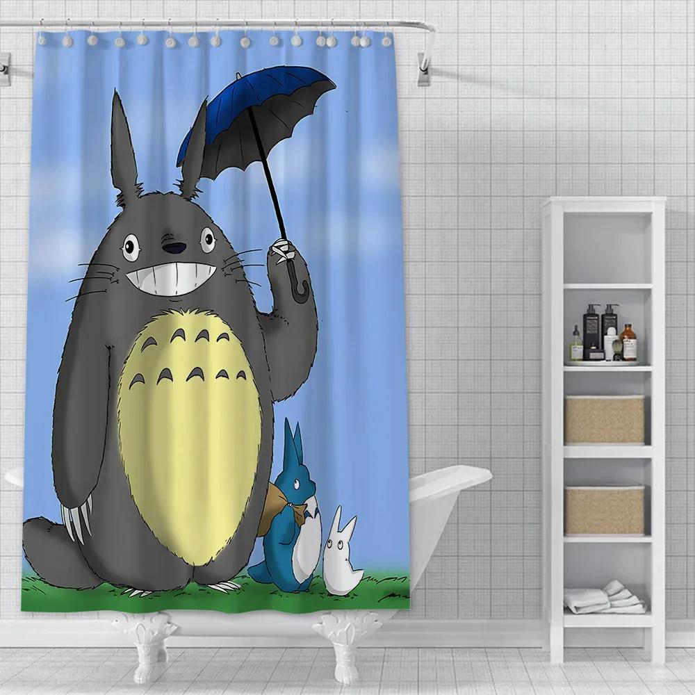Jdj32Cute T-Totoros Shower Curtain Waterproof Polyester Fabric Paint Colorful Bath Curtains Home Bathroom Decor Curtain With3M