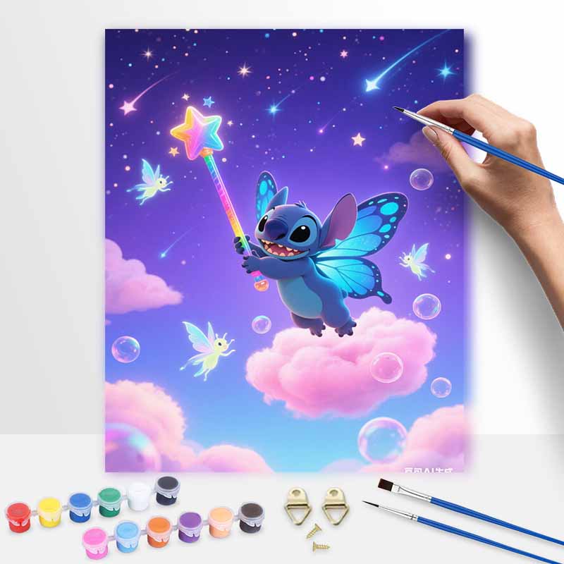 Disney Digital Oil Painting Art Kit Stitch Fairy Butterfly Magic Wand Hand Filled Home Decor