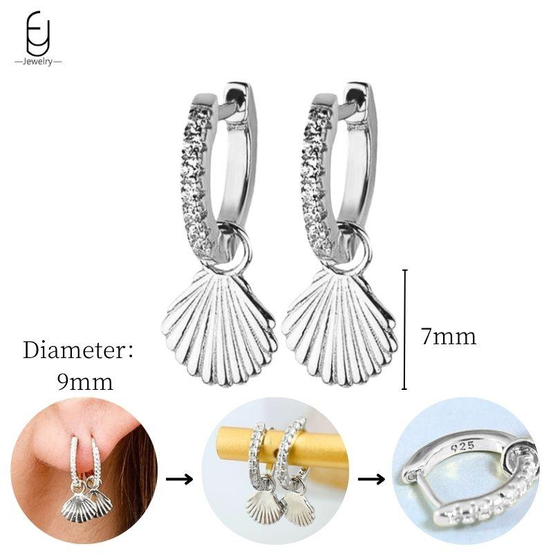 925 Sterling Silver Needle Vintage Heart/Shell Pendant Earrings Round/Square Plate Hoop Earrings for Women Party Fashion Jewelry
