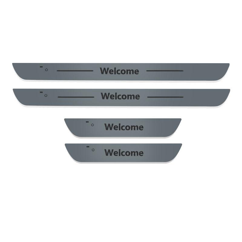 Car Welcome Door Sill Light Threshold Lamp Welcome Plate Pedal Light with Wireless LED Light Adjustable color changing mode Grey