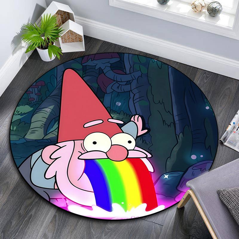 Runder Teppich im Gravity Falls Muster, Teppich für Wohnzimmer, Schlafzimmer, Spielzimmer, Rutschfeste Bodenmatte, Feiertagsgeschenke und Geburtstagsgeschenke.