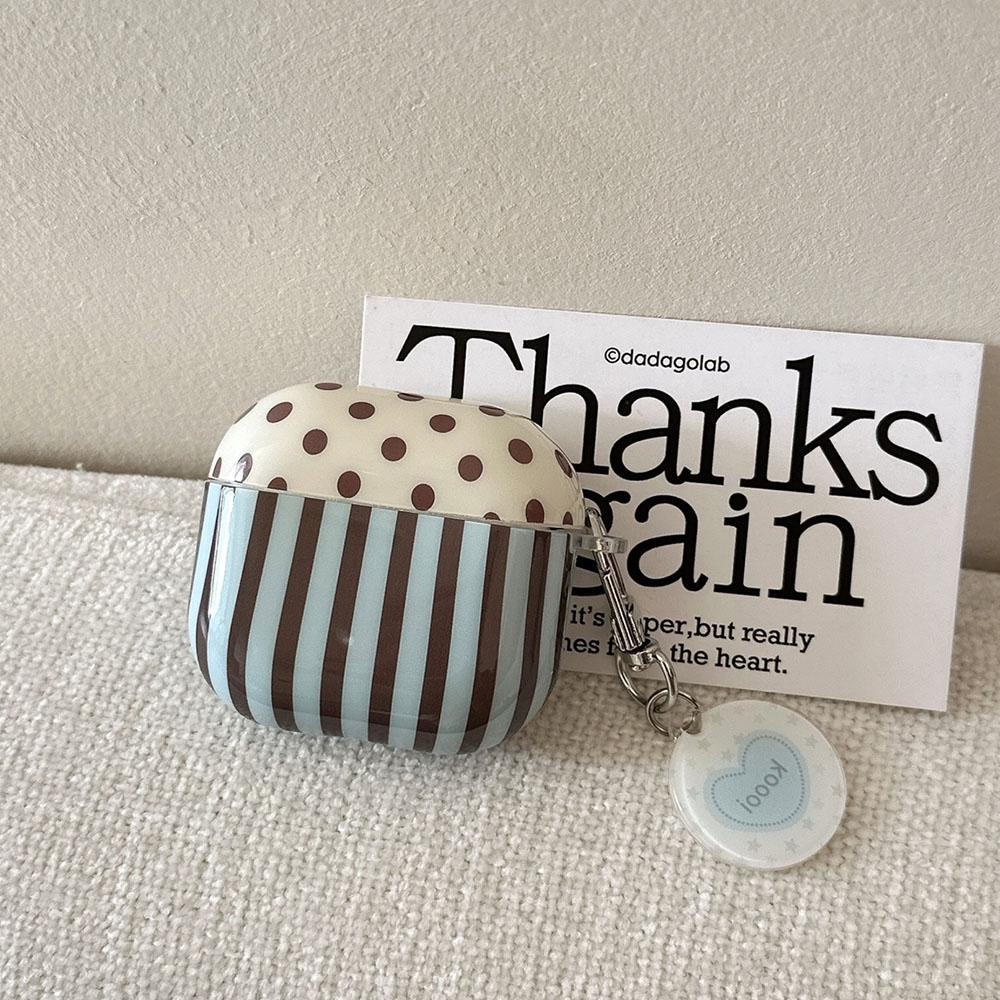 Retro Khaki Polka Dot Verticale Streep Glanzende Schelp Voor AirPods Pro 3 Nieuwe Zachte Oortelefoonhoes Voor AirPods 1 3 4 Pro 2 Met hanger For AirPods 4 2024