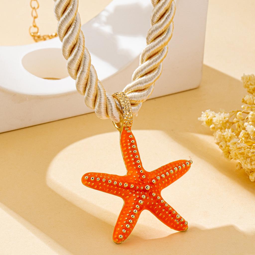 Women's Jewelry Set Zinc Alloy Orange Starfish Pendant Necklace and Earrings Exaggerated Summer Ocean-Themed Jewelry Gift Suitable for Daily Wear and 