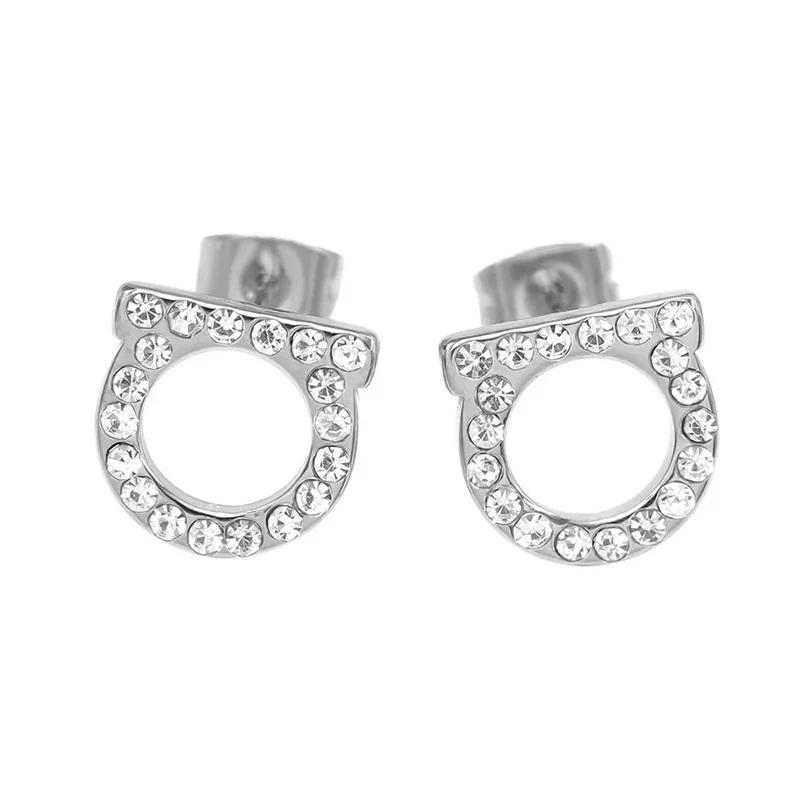 EVISPOL 2Pcs of Simple and Luxurious D-shaped Stainless Steel Stud Eearrings Inlaid Sparkling Cubic Zircon Ear Piering Jewelry