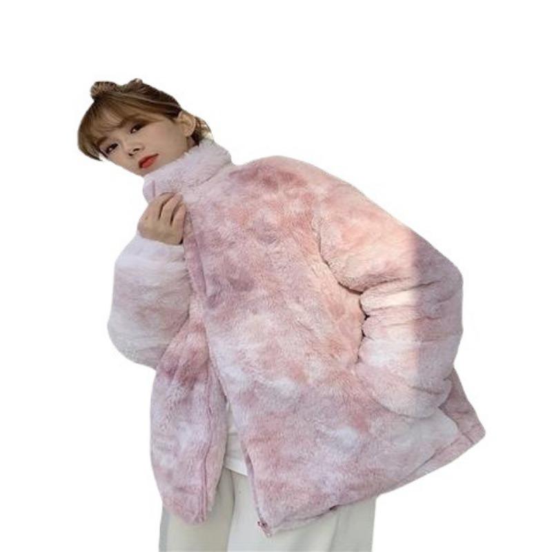Jacket women's new winter imitation rabbit fur loose imitation lamb plush tie-dye fur plush coat