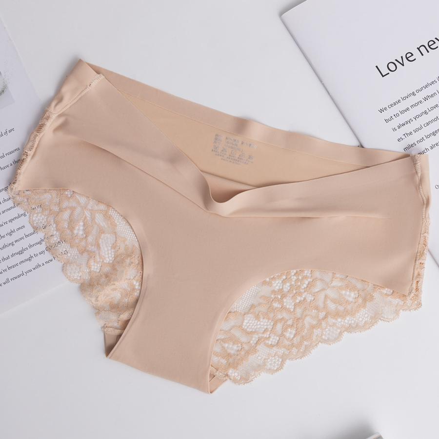 2 pcs Lace Waistband Seamless Wire-Free Lace Cotton Breathable Sexy Cute Plus Size Girls Triangle Panties